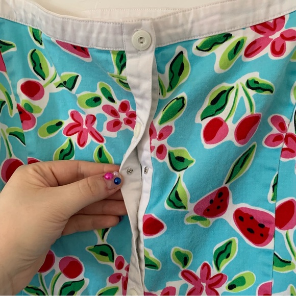 Spenser Jeremy Fruit Print Turquoise Mini Dress Button Front Barbie Core - Picture 3 of 4